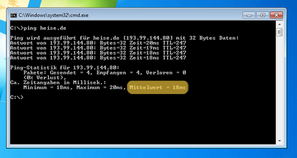 Ping messen über CMD Eingabeaufforderungs-Konsole per cmd
