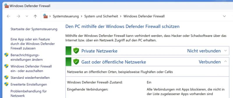 Status der Windows Firewall prüfen