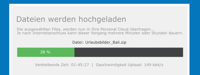 Uploaden von Dateien, kann dauern...