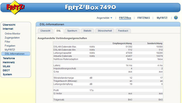 Menü: DSL-Informationen