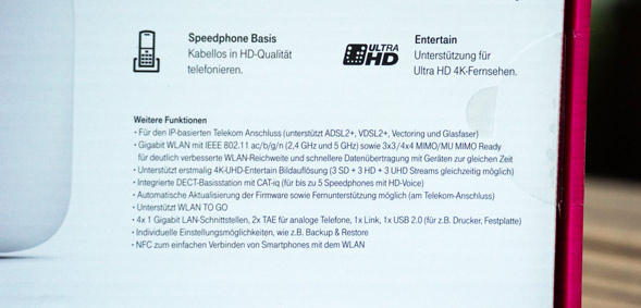 technische Eckdaten des Speedport Smart auf der Karton Rückseite