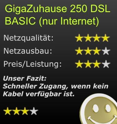 unsere Wertung für GigaZuhause 250 DSL Basic